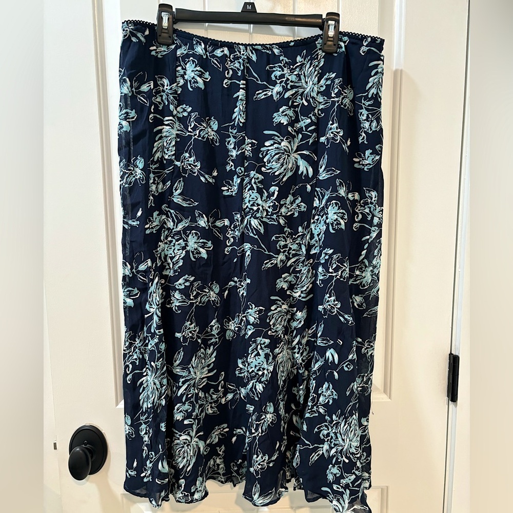 JM Collection Floral Maxi Skirt Size 14 Blue Navy